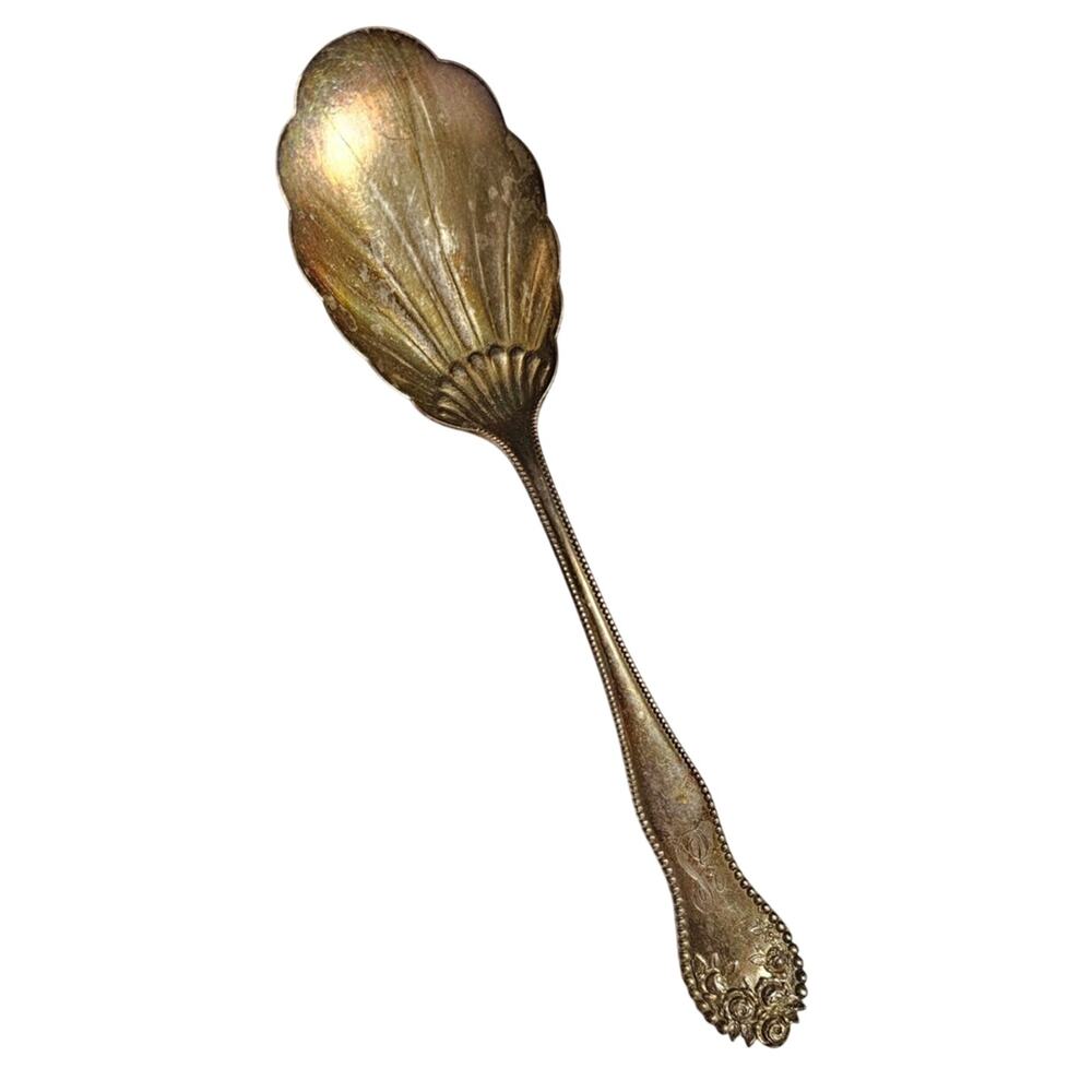 Antique Gorham Lancaster Sterling Silver Berries Shell Serving Spoon 8.75"
